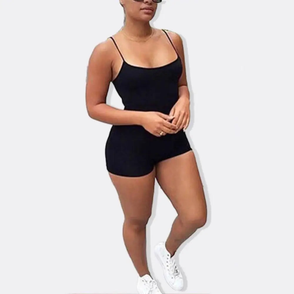 Jumpsuit Shorts Spaghetti Strap Sleeveless Bodysuit Bodycon Sports - MERGE.DAY.1.FREESTYLE