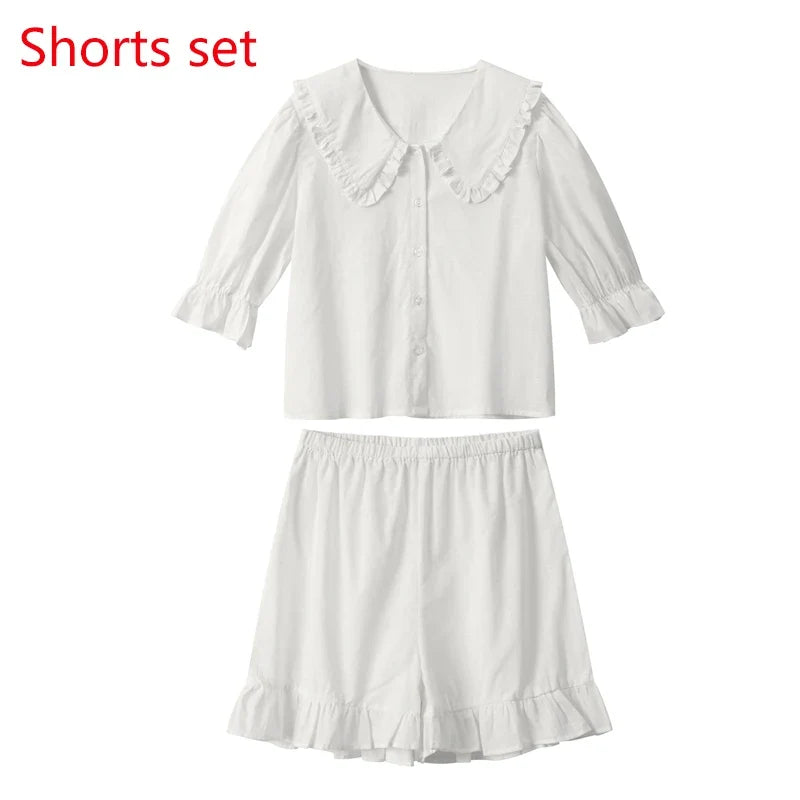 Lace Up Doll Collar Shirt Skirt Sets Short Puff Sleeve Top Suit Pleat Mini Skirts - MERGE.DAY.1.FREESTYLE