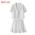 Lace Up Doll Collar Shirt Skirt Sets Short Puff Sleeve Top Suit Pleat Mini Skirts - MERGE.DAY.1.FREESTYLE