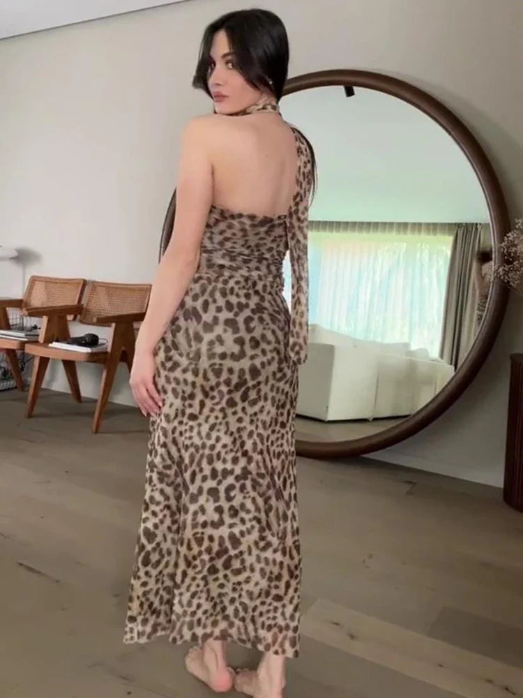 Leopard Print Wrapped Suit Backless Sleeveless Tops Skirts - MERGE.DAY.1.FREESTYLE