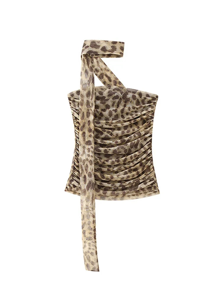 Leopard Print Wrapped Suit Backless Sleeveless Tops Skirts - MERGE.DAY.1.FREESTYLE