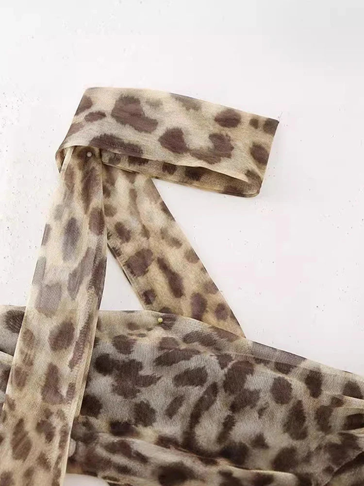 Leopard Print Wrapped Suit Backless Sleeveless Tops Skirts - MERGE.DAY.1.FREESTYLE