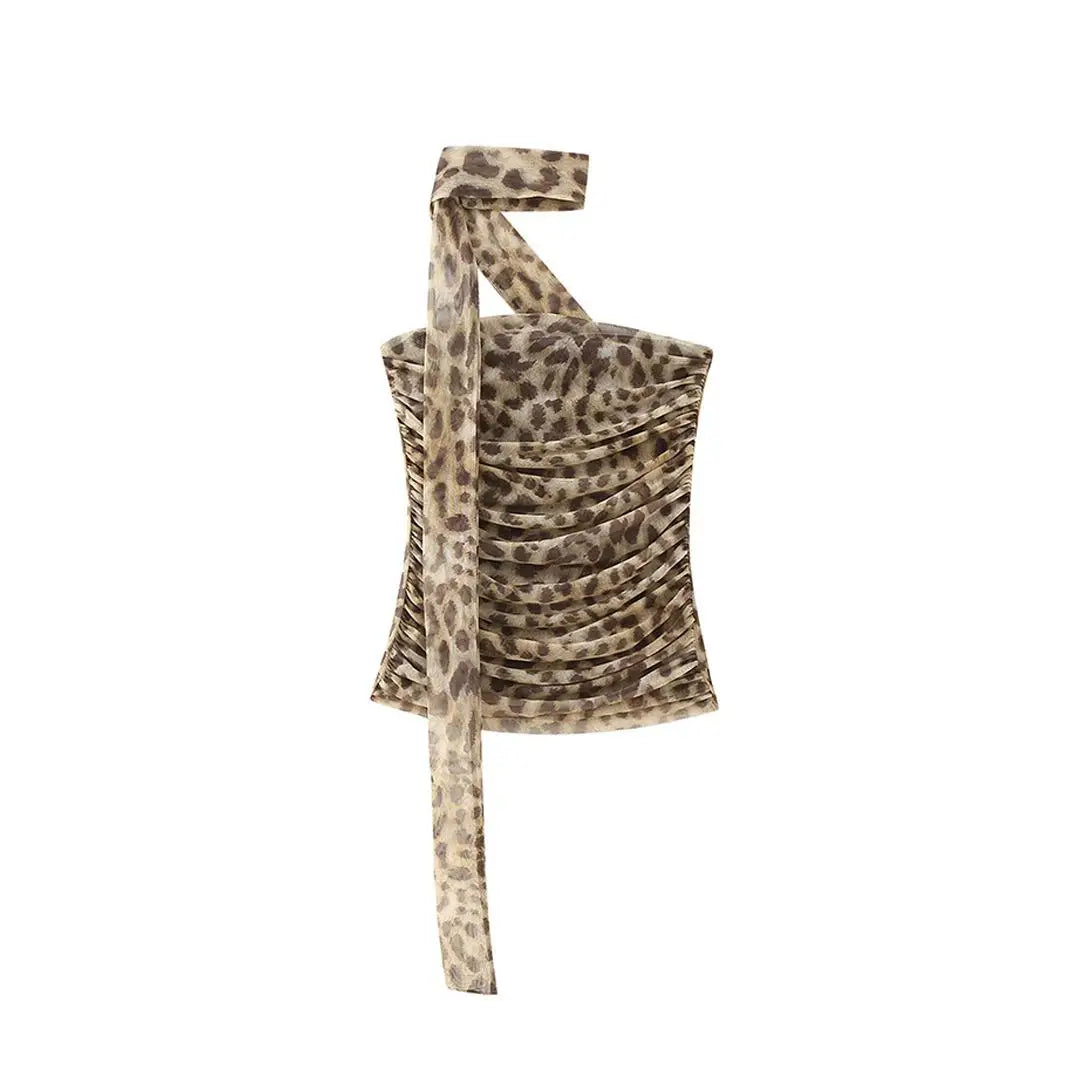 Leopard Print Wrapped Suit Backless Sleeveless Tops Skirts - MERGE.DAY.1.FREESTYLE