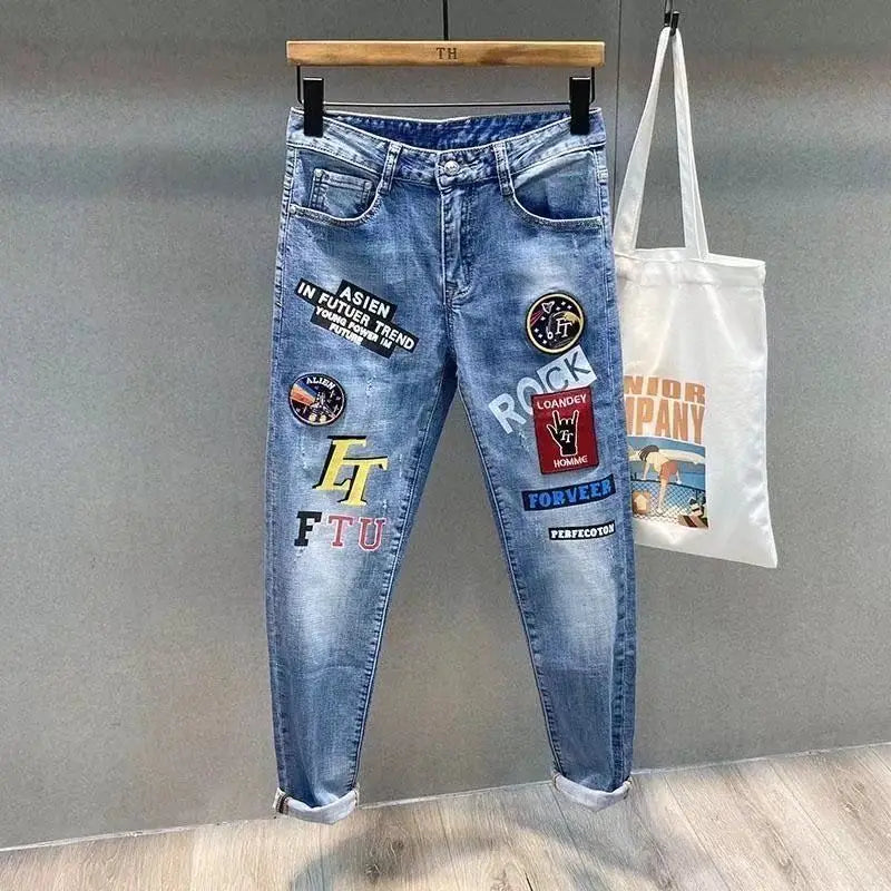 Streetwear 90s Slim Cowboy Grey Stretch Work Wear Splice Long Pants Man - MERGE.DAY.1.FREESTYLE