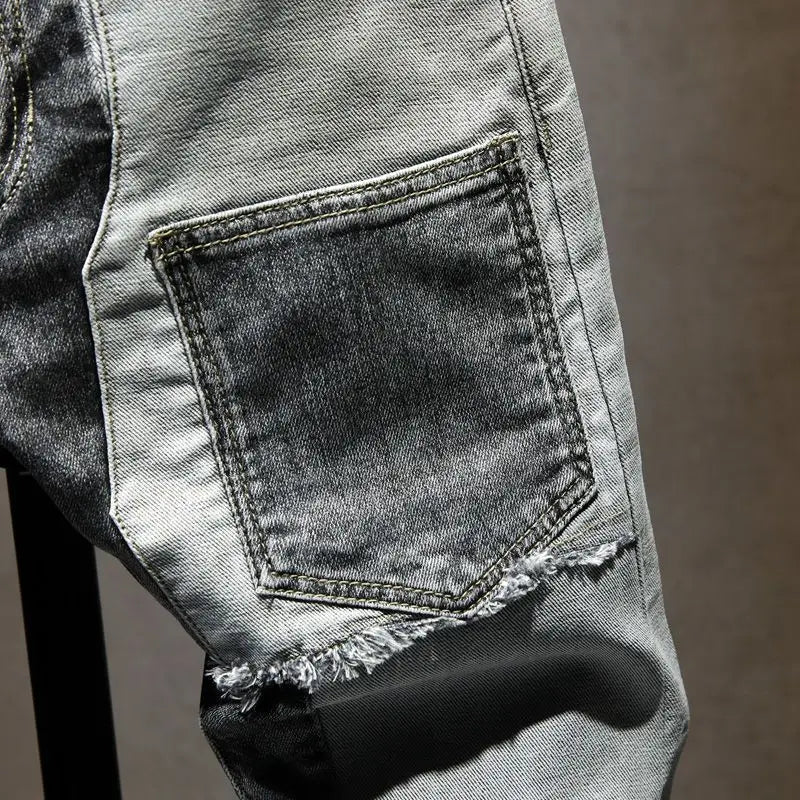 Streetwear 90s Slim Cowboy Grey Stretch Work Wear Splice Long Pants Man - MERGE.DAY.1.FREESTYLE
