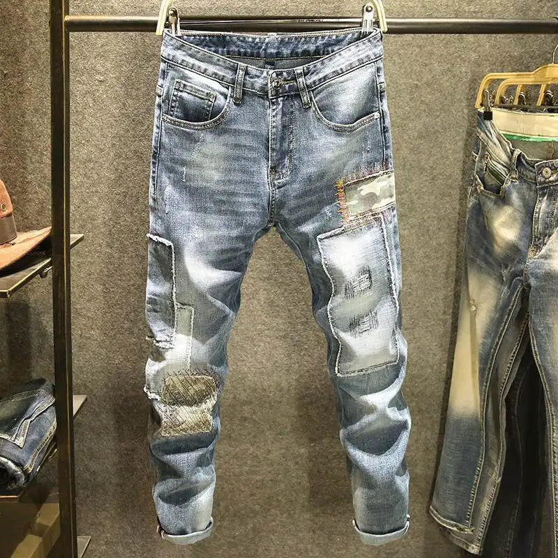 Streetwear 90s Slim Cowboy Grey Stretch Work Wear Splice Long Pants Man - MERGE.DAY.1.FREESTYLE