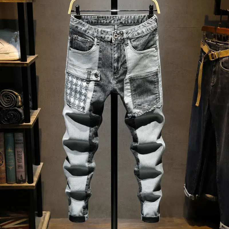 Streetwear 90s Slim Cowboy Grey Stretch Work Wear Splice Long Pants Man - MERGE.DAY.1.FREESTYLE