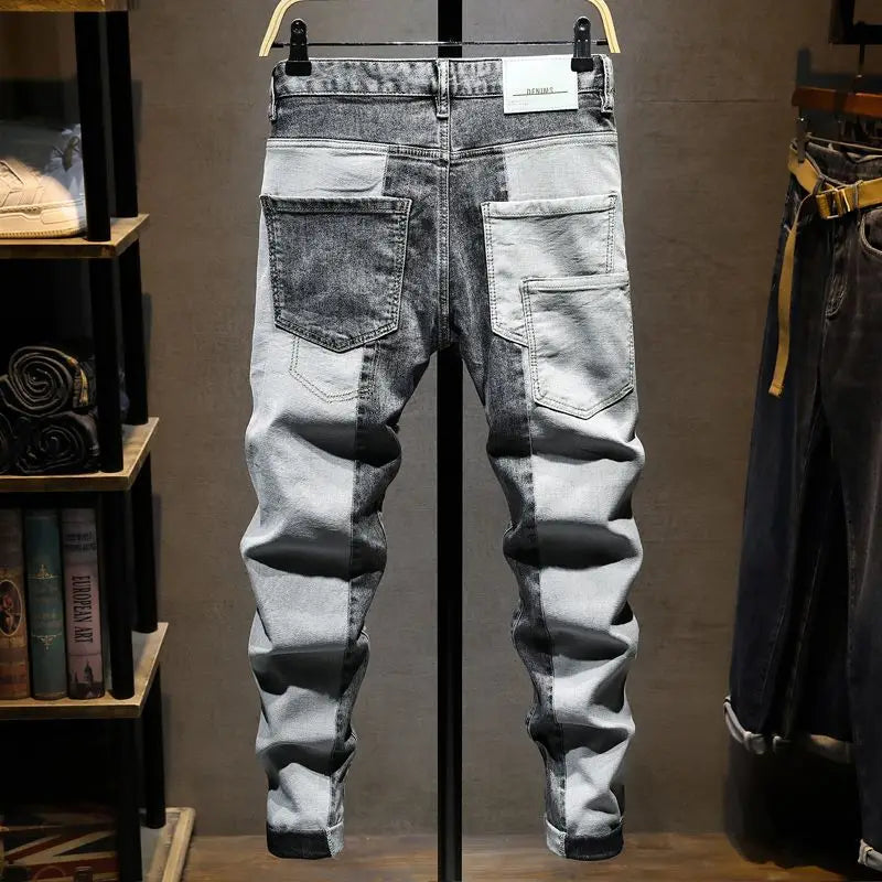 Streetwear 90s Slim Cowboy Grey Stretch Work Wear Splice Long Pants Man - MERGE.DAY.1.FREESTYLE