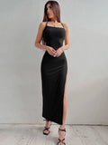 Backless Halter Neck Split Bandage Bodycon Dress - MERGE.DAY.1.FREESTYLE