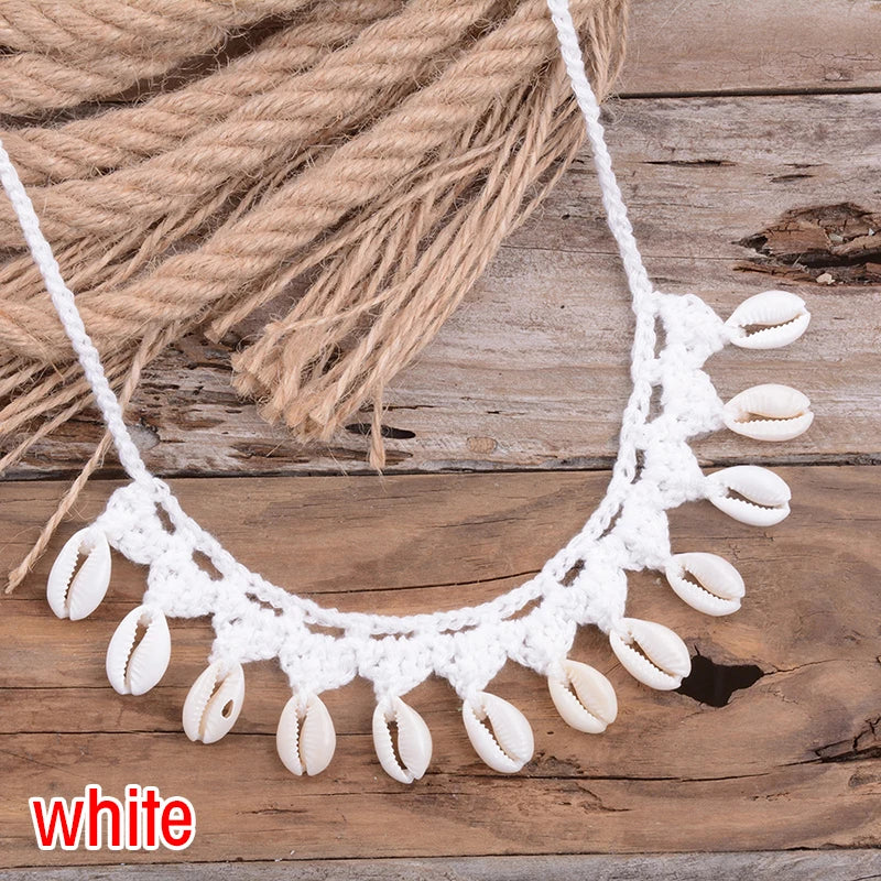 Shell Choker Necklace Natural Sea Cowrie Shell Rope Chain Choker Necklace - MERGE.DAY.1.FREESTYLE