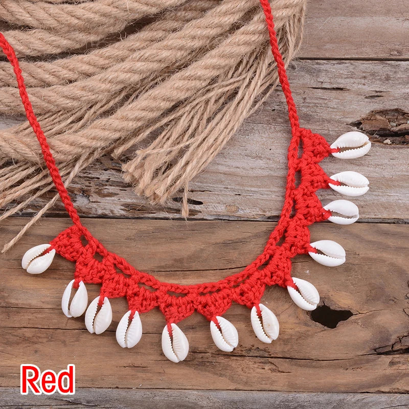 Shell Choker Necklace Natural Sea Cowrie Shell Rope Chain Choker Necklace - MERGE.DAY.1.FREESTYLE