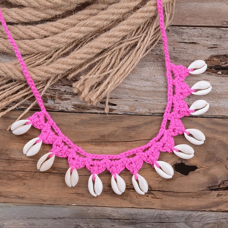 Shell Choker Necklace Natural Sea Cowrie Shell Rope Chain Choker Necklace - MERGE.DAY.1.FREESTYLE