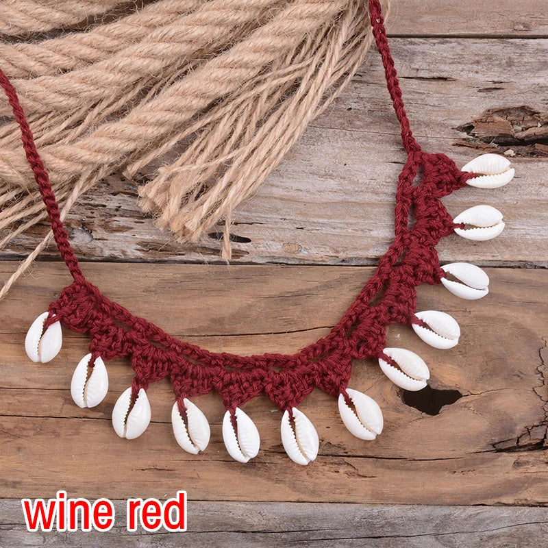 Shell Choker Necklace Natural Sea Cowrie Shell Rope Chain Choker Necklace - MERGE.DAY.1.FREESTYLE