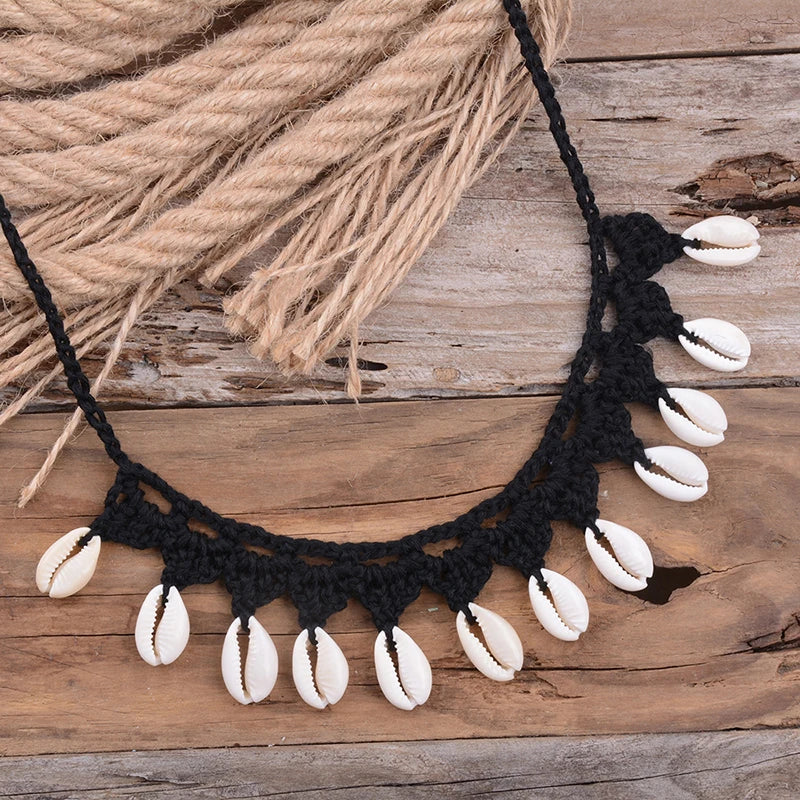 Shell Choker Necklace Natural Sea Cowrie Shell Rope Chain Choker Necklace - MERGE.DAY.1.FREESTYLE