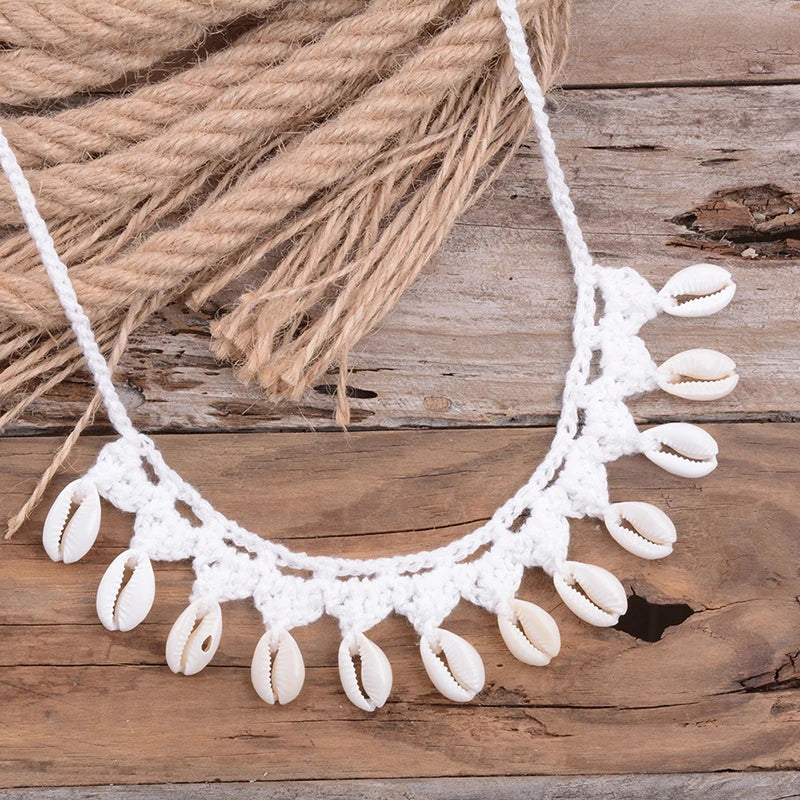 Shell Choker Necklace Natural Sea Cowrie Shell Rope Chain Choker Necklace - MERGE.DAY.1.FREESTYLE