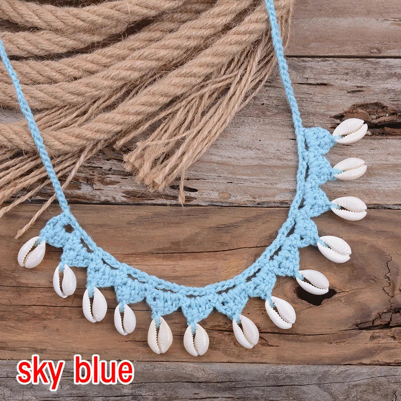 Shell Choker Necklace Natural Sea Cowrie Shell Rope Chain Choker Necklace - MERGE.DAY.1.FREESTYLE