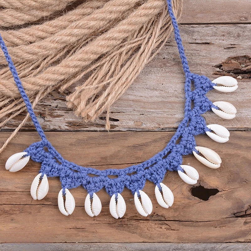 Shell Choker Necklace Natural Sea Cowrie Shell Rope Chain Choker Necklace - MERGE.DAY.1.FREESTYLE