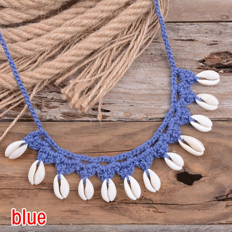 Shell Choker Necklace Natural Sea Cowrie Shell Rope Chain Choker Necklace - MERGE.DAY.1.FREESTYLE