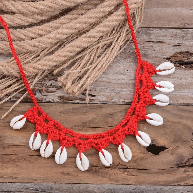 Shell Choker Necklace Natural Sea Cowrie Shell Rope Chain Choker Necklace - MERGE.DAY.1.FREESTYLE