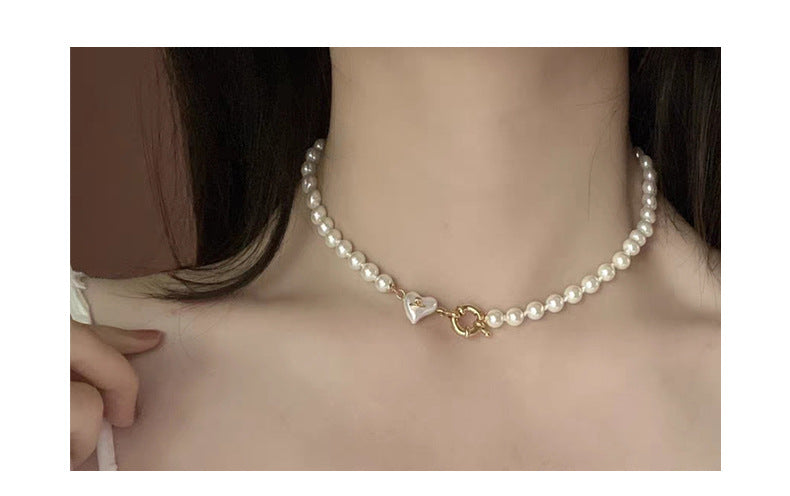 Women's retro heart pearl necklace clavicle chain - MERGE.DAY.1.FREESTYLE