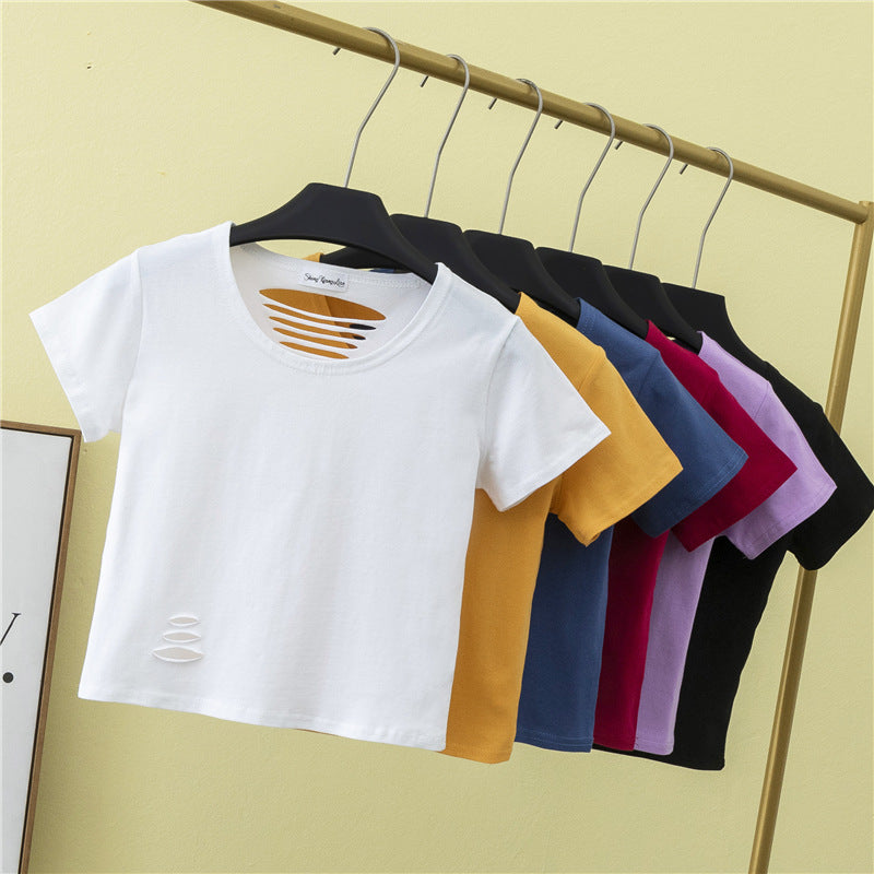 Summer ripped tight backless high waist T-shirt - MERGE.DAY.1.FREESTYLE