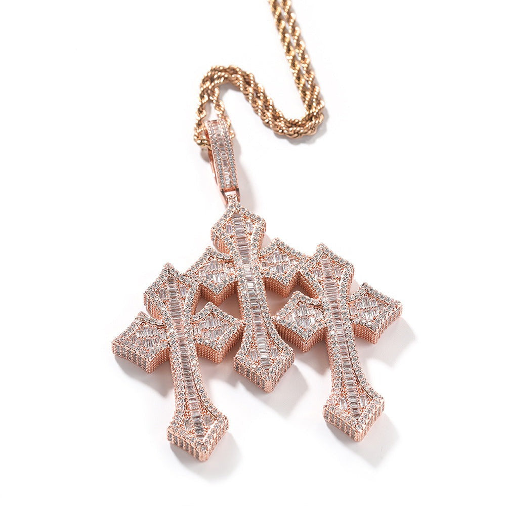Retro Cross Pendant Fashionable Copper Inlaid Zirconia Necklace - MERGE.DAY.1.FREESTYLE