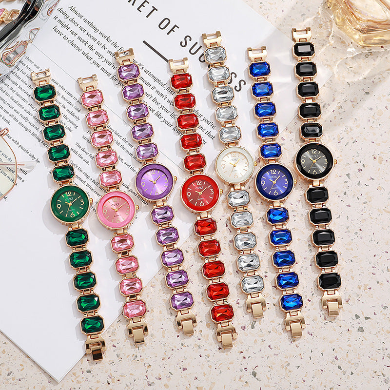 Women’s Gold Bracelet Quartz Watch with Black Crystal Dial - MERGE.DAY.1.FREESTYLE