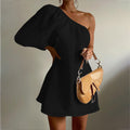 2023 Loose Slim Slanted Shoulder Short Dress - MERGE.DAY.1.FREESTYLE