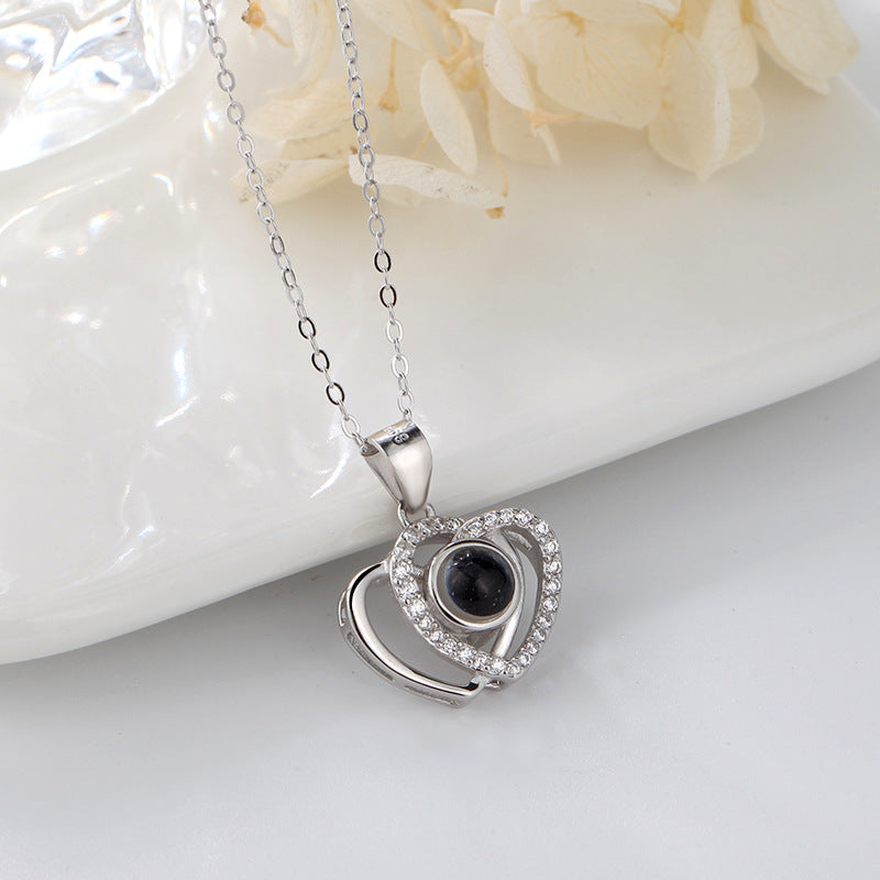I love you double love heart projection Necklace clavicle chain - MERGE.DAY.1.FREESTYLE