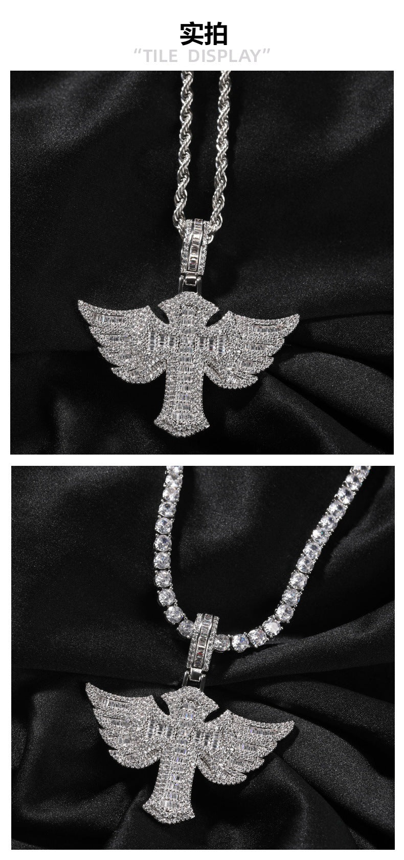 Angel Wings Cross Diamond Pendant - MERGE.DAY.1.FREESTYLE