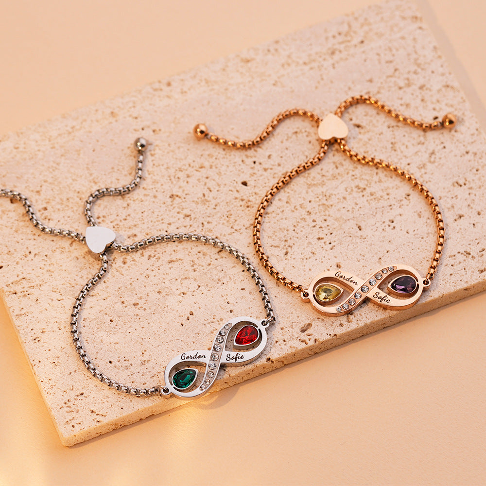 couple bracelet birthstone engraved bracelet - MERGE.DAY.1.FREESTYLE