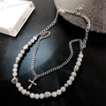 rosary necklace Reflective pearl cross necklace - MERGE.DAY.1.FREESTYLE