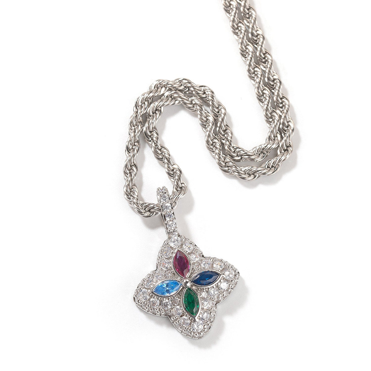 Cubic Zirconia Colorful Four-Leaf Clover Pendant - MERGE.DAY.1.FREESTYLE