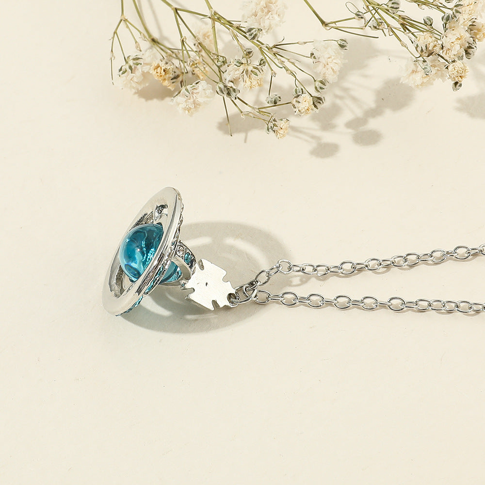Saturn necklace, teardrop colored diamond earrings, Saturn earrings - MERGE.DAY.1.FREESTYLE