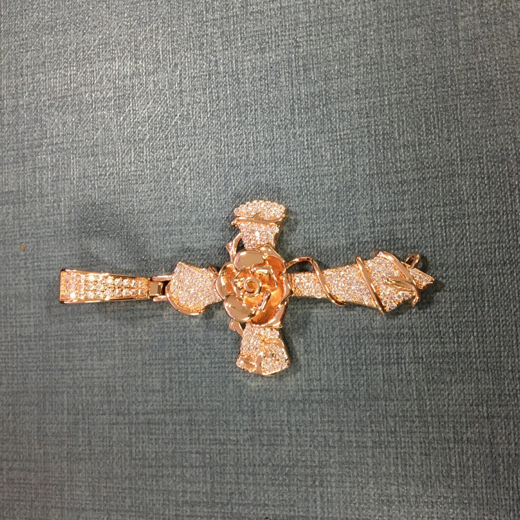 Copper set 5A zirconia rose cross pendant necklace - MERGE.DAY.1.FREESTYLE