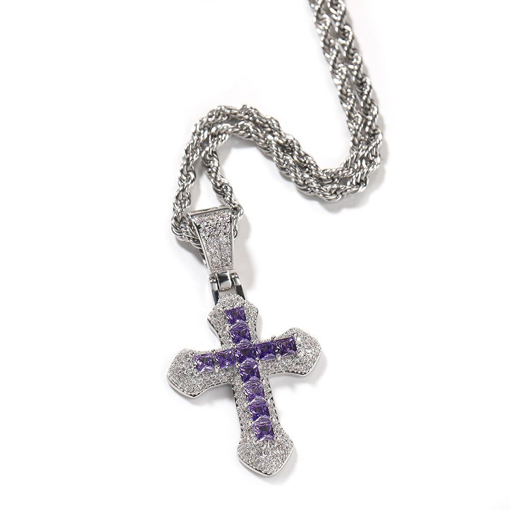 Blue Zircon Cross Hip-hop Necklace - MERGE.DAY.1.FREESTYLE