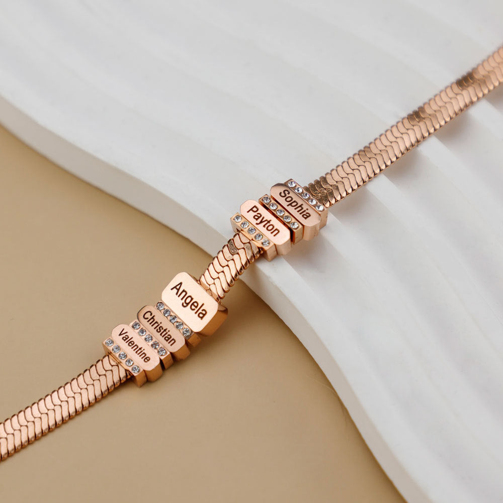 Flat snake bone chain diamond engraving bracelet - MERGE.DAY.1.FREESTYLE