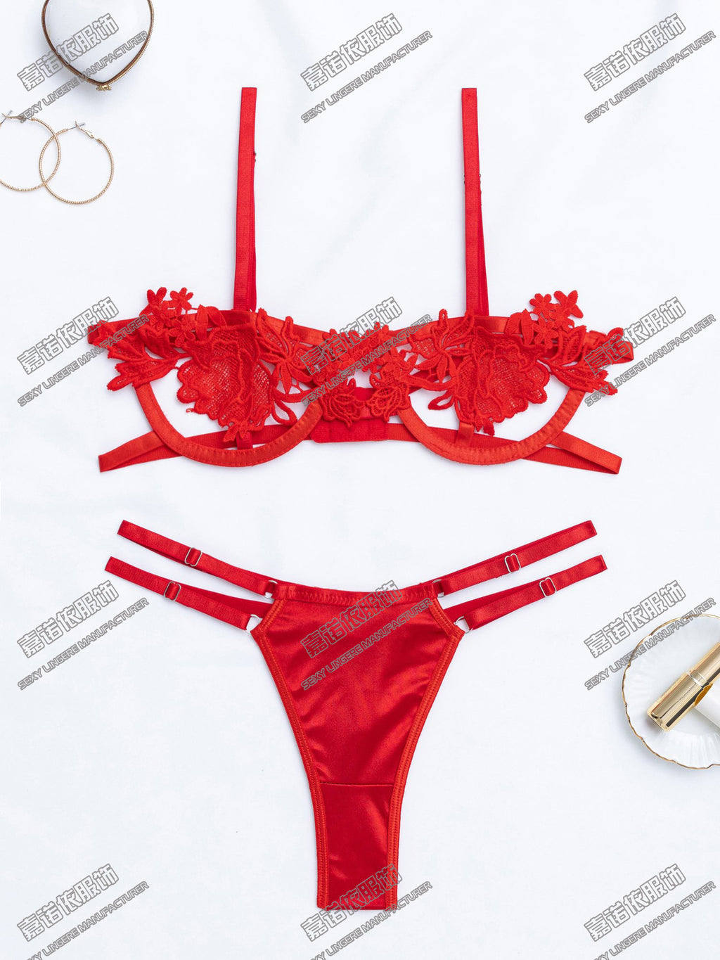 Sexy Underwear Lace Embroidery Hollow Pattern European and American Sexy Two-piece Set Cross-border Sale Supply Exclusive - MERGE.DAY.1.FREESTYLE