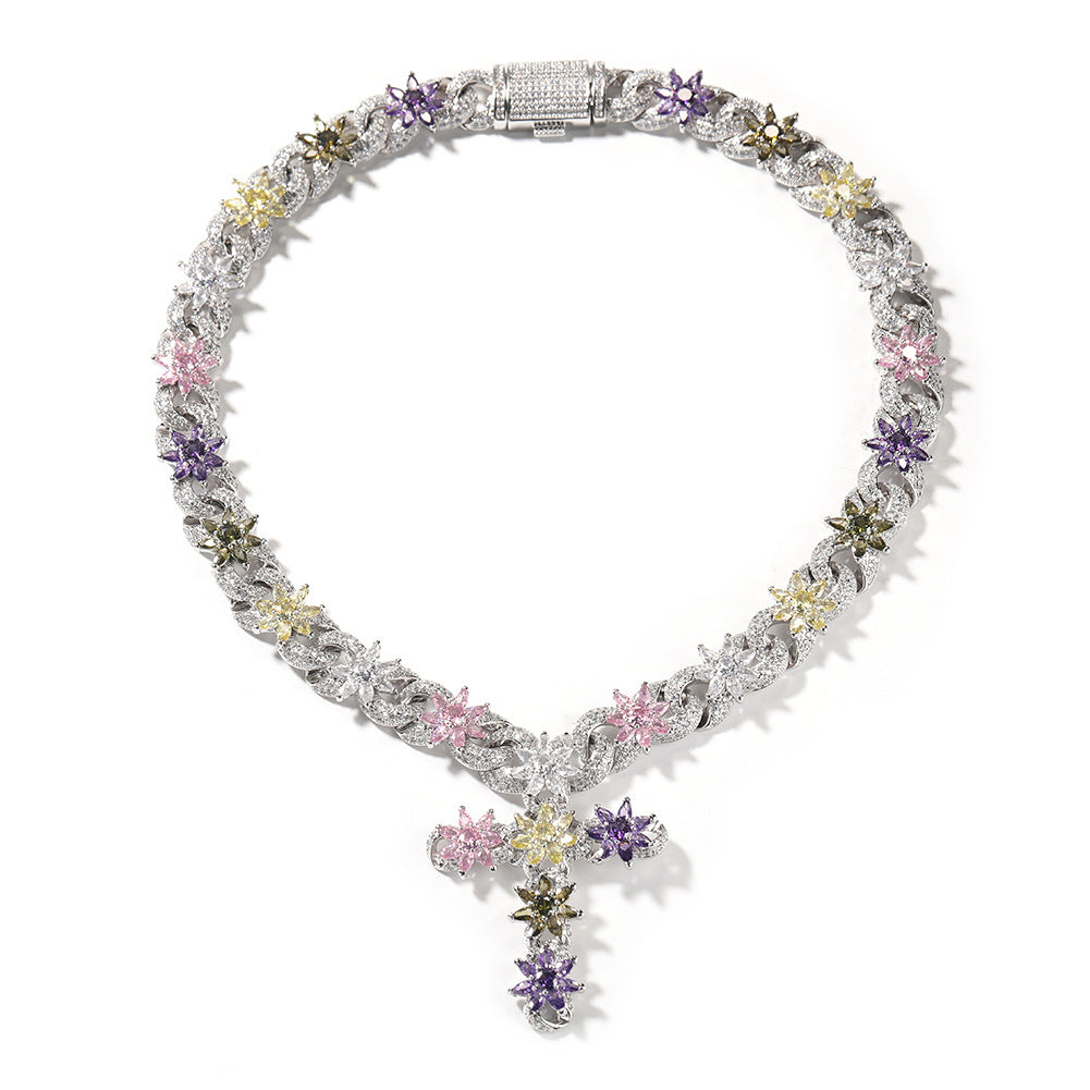 Colorful zircon ice flower cross necklace - MERGE.DAY.1.FREESTYLE