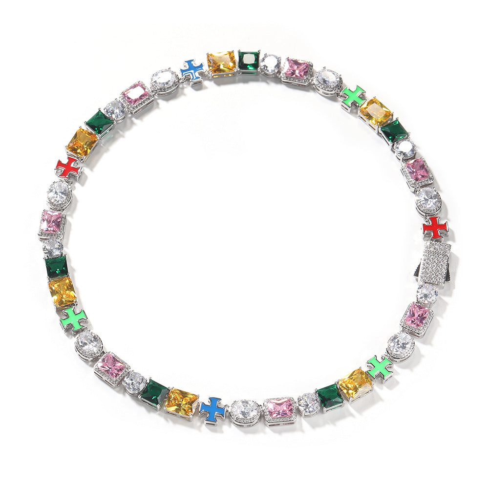 Hip-hop necklace with colorful zircon inlays and a square cross - MERGE.DAY.1.FREESTYLE