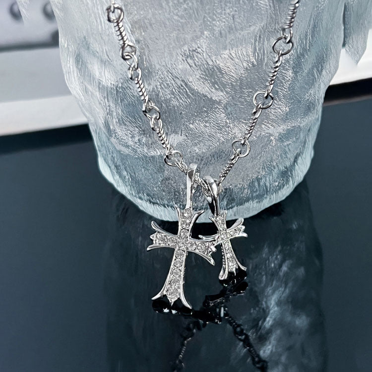 Double Cross Diamond Necklace Hip Hop Pendant - MERGE.DAY.1.FREESTYLE