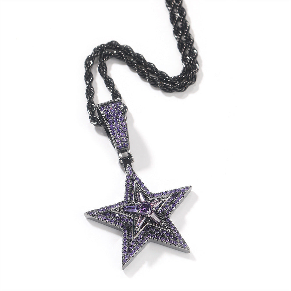 Hip-hop diamond-studded rotating five-pointed star necklace - MERGE.DAY.1.FREESTYLE