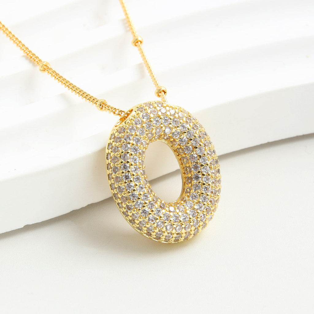 Bubble Initial Necklace 14k Gold Plated Cubic Zirconia - MERGE.DAY.1.FREESTYLE