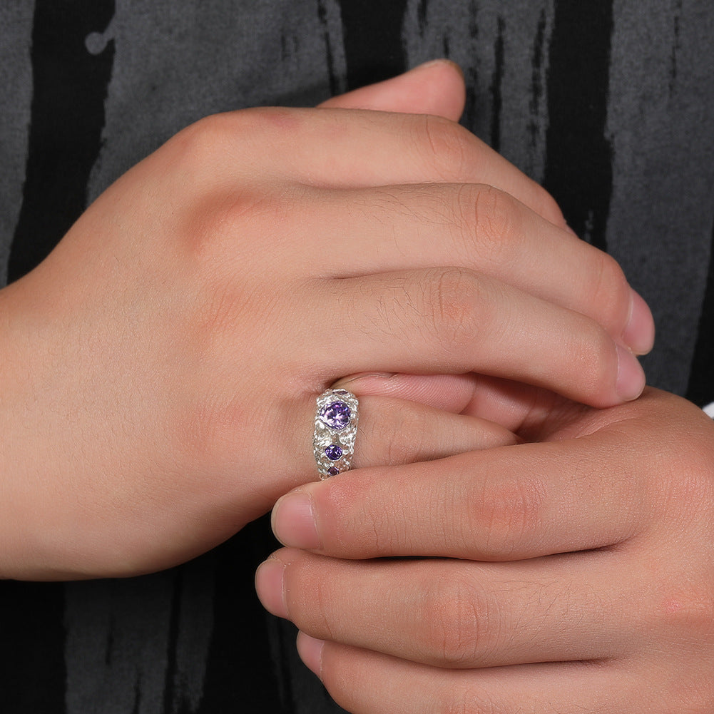 Hip-Hop 925 Silver Ring with Purple Zircon - MERGE.DAY.1.FREESTYLE
