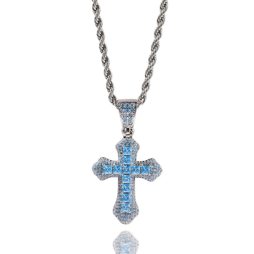 Blue Zircon Cross Hip-hop Necklace - MERGE.DAY.1.FREESTYLE