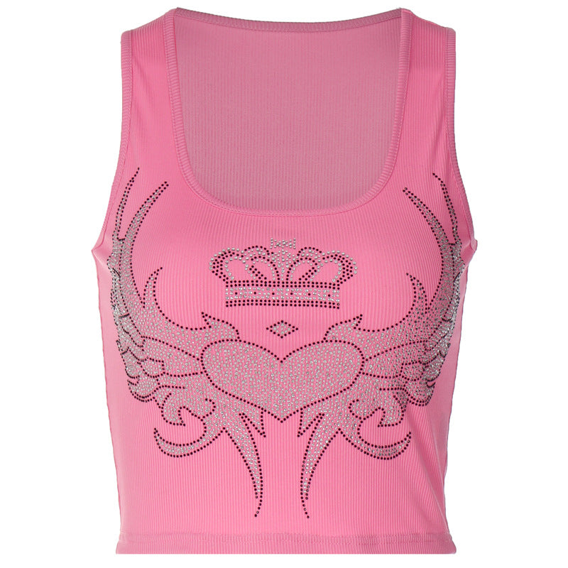2023 Spring and summer new fashion sexy U-neck hot diamond slim vest top - MERGE.DAY.1.FREESTYLE