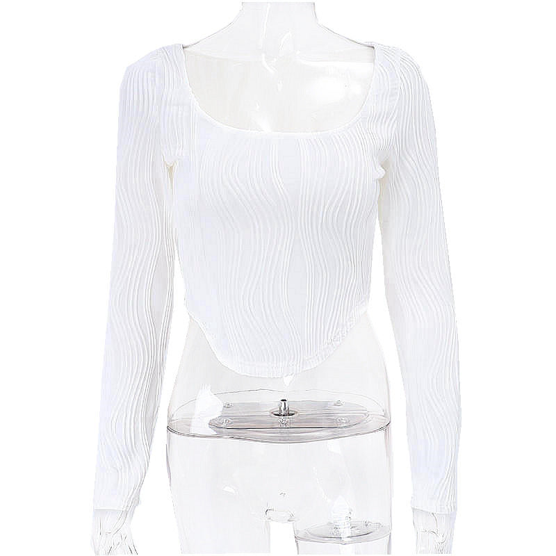 Autumn & Winter long-sleeved U-neck water ripple slim fit top T-shirt - MERGE.DAY.1.FREESTYLE