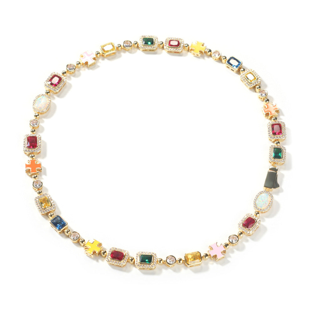 Hip-hop diamond multi-colored gemstone necklace - MERGE.DAY.1.FREESTYLE