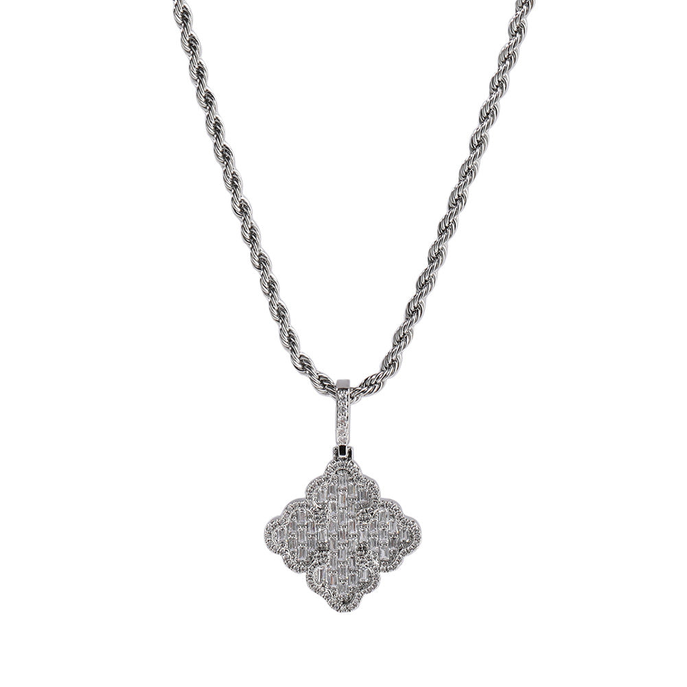 Full-diamond zircon four-leaf clover necklace - MERGE.DAY.1.FREESTYLE