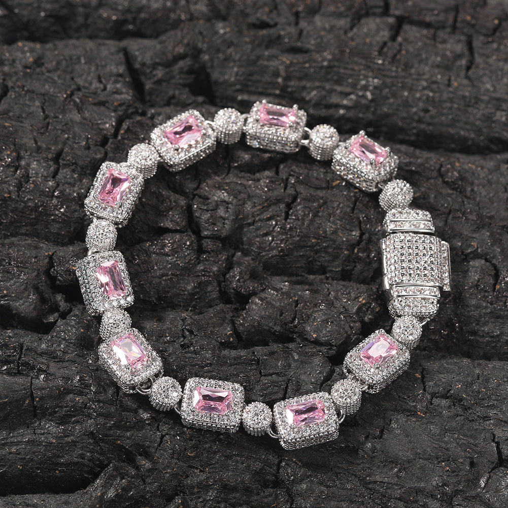 Copper inlaid pink zircon hip-hop bracelet - MERGE.DAY.1.FREESTYLE
